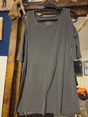 torrid Gray Cold-Shoulder Ribbed Tunic